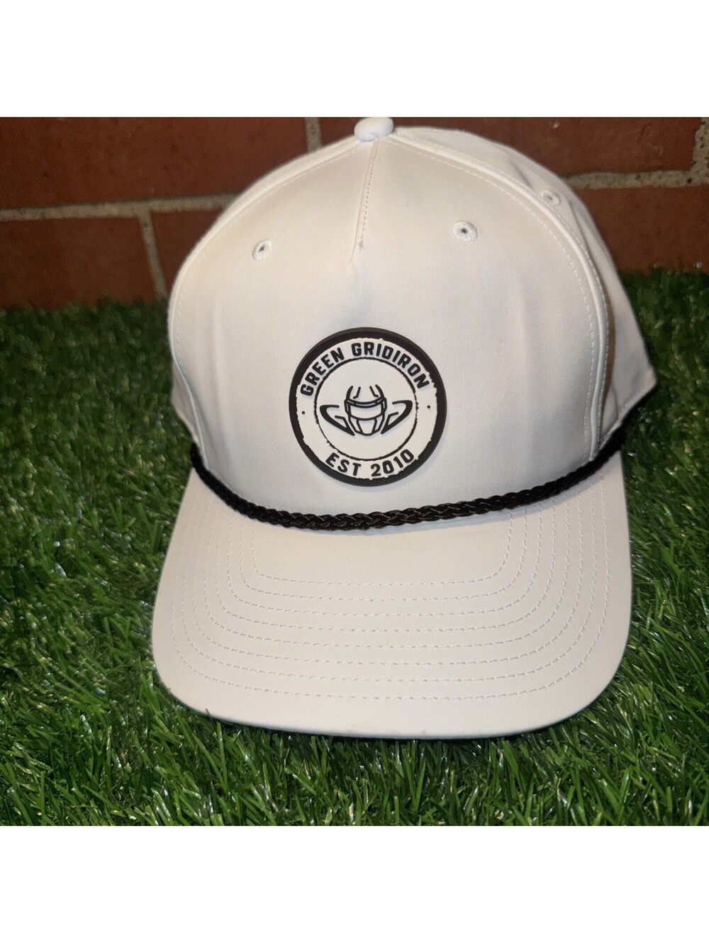 Green Gridiron Rope SnapBack Hat White And Black Trim